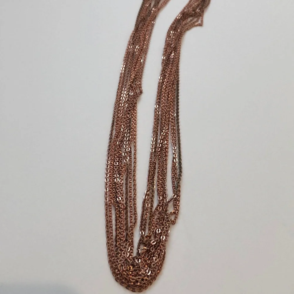 J. Crew Rose Gold Chain Multi-Strand Necklace with Beige Ribbon